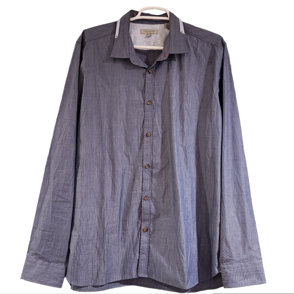 Ted Baker Long Sleeve Button Down Blue Red Stitching Size 6 XXL